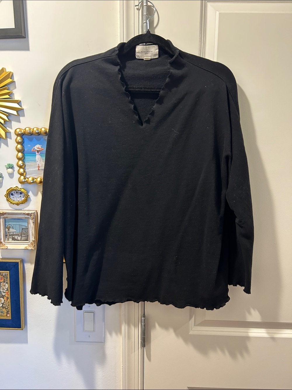 Pomander Place Black Ruffle-Edge Long Sleeve Sweatshirt